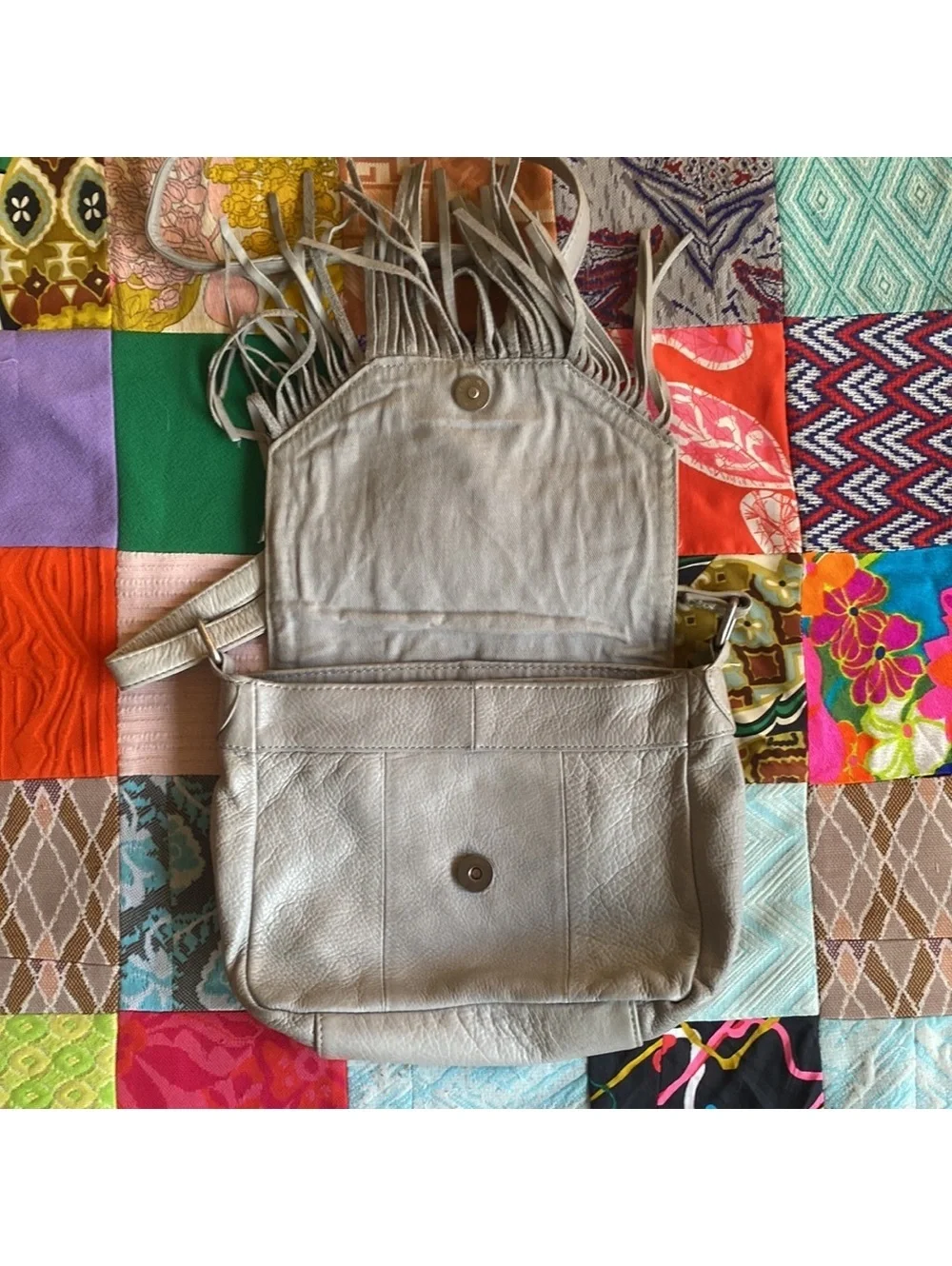 Day & Mood Anthropologie Parker Leather Studded Fringe Crossbody Bag Grey
